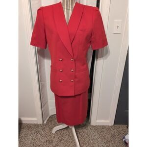 Vtg. Le Suit Skirt Suit Women's Sz. 12 Red 2 Piece Set Skirt & Blazer Power Suit